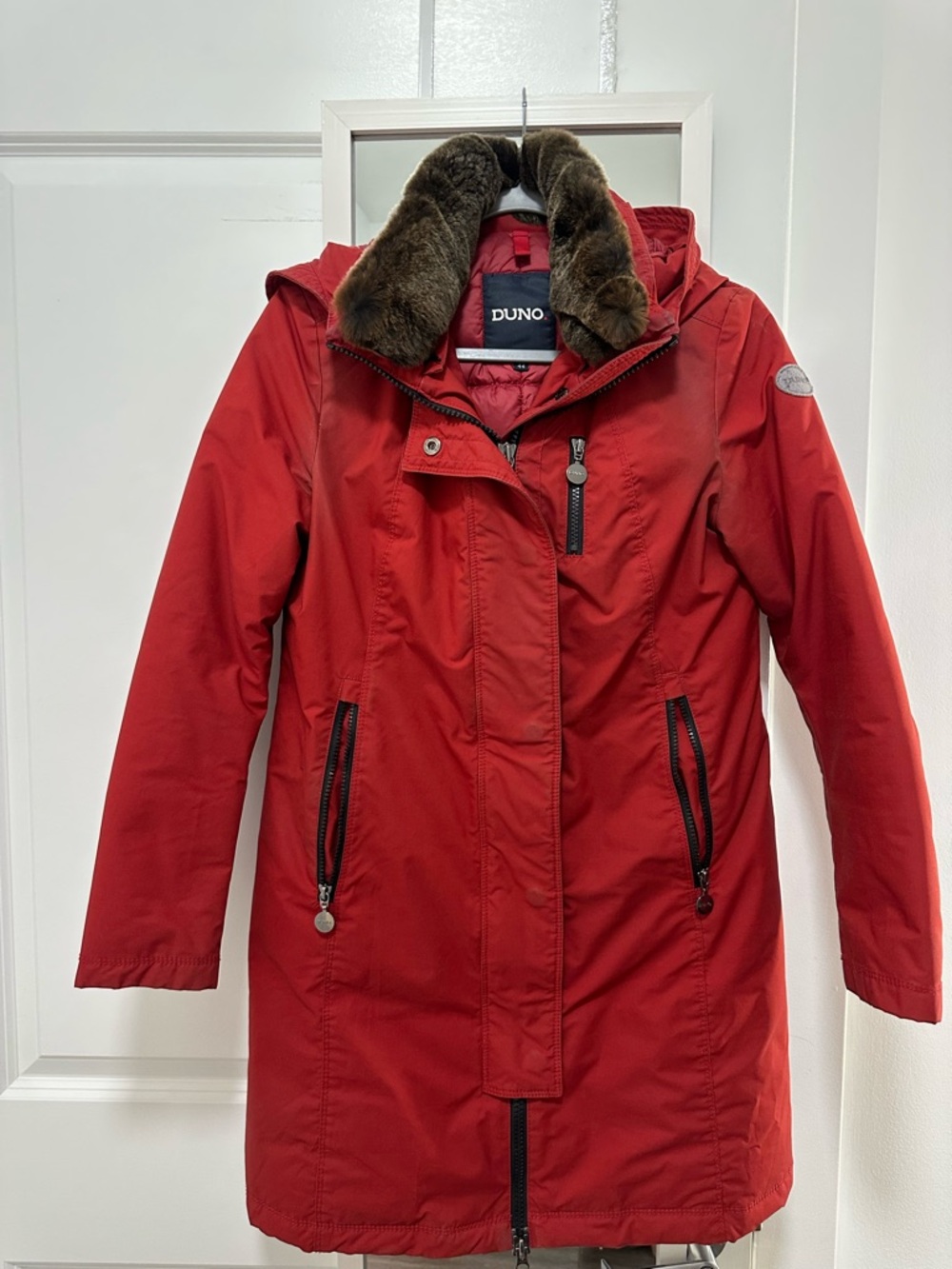 Girls' Red Hooded Winter Coat with Faux Fur Trim